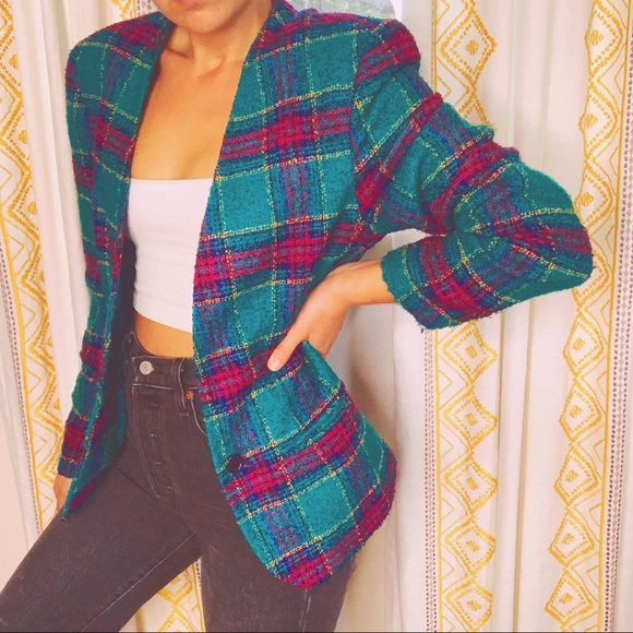 ❌SOLD❌ VTG 80s Colorful Plaid Wool Blazer size Small - Picture 11 of 15